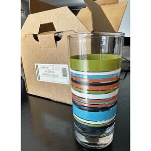 New Longaberger Sunny Days Tumbler Glasses Orange Blue Green Stripe Set of 4